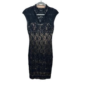 NWT SUE WONG Nocturne Lace Illusion Beige Dress Party Wedding Size 4